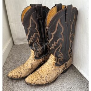 Nocona Golden Honey Python Snakeskin Cowboy Boots 8.5 Exotic Leather Black Brown